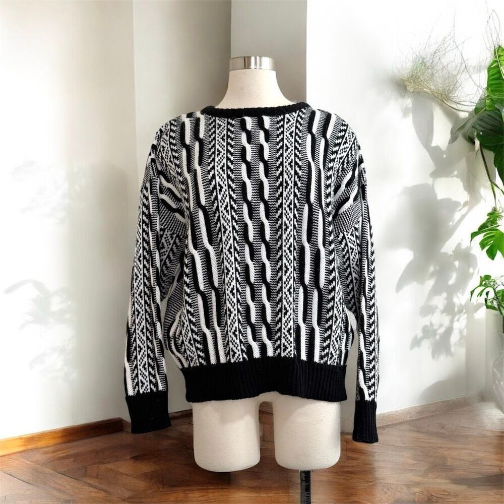 Charleston Bay Black White 3D Sweater Dad Grandpa Stripe Large Coogi Style